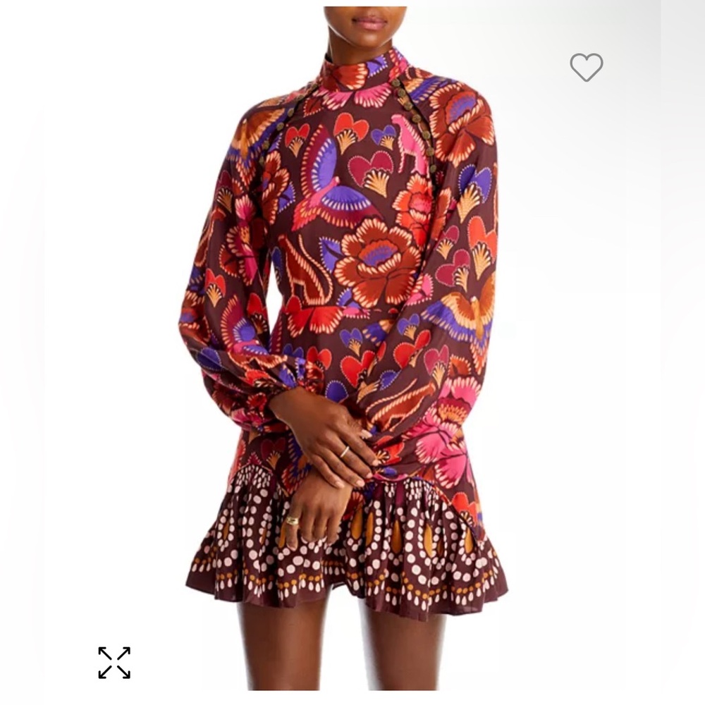 FARM Rio Multicolor Floral Long Sleeve Mini Dress - Brown, Red, Purple, Pink